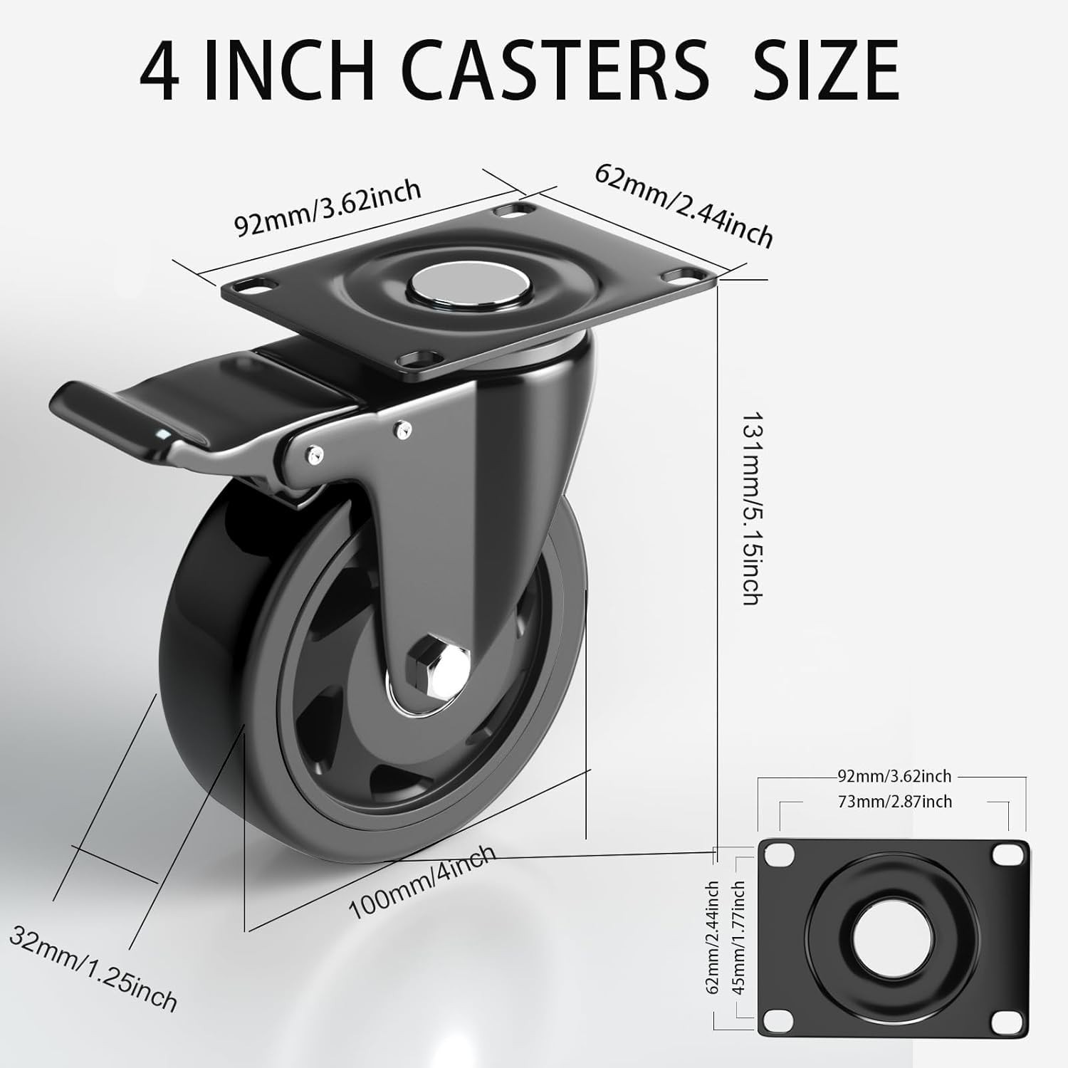 Versatile 4-Inch Heavy Duty Casters – Ideal for DIY Furniture Projects (4-Pack)