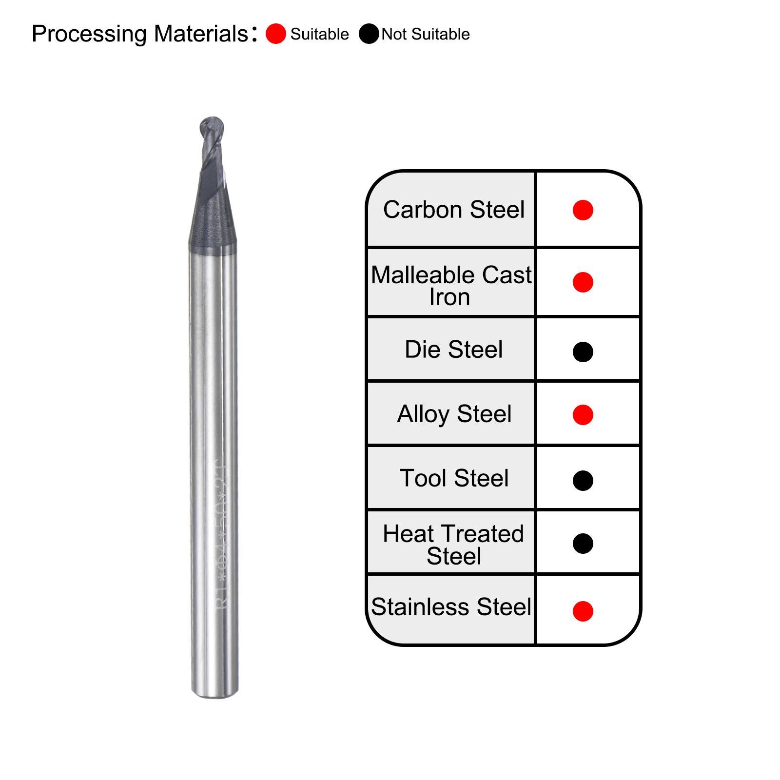 1mm Radius 50mm Long HRC45 Carbide AlTiSin Coated 2 Flute Ball Nose End Mill