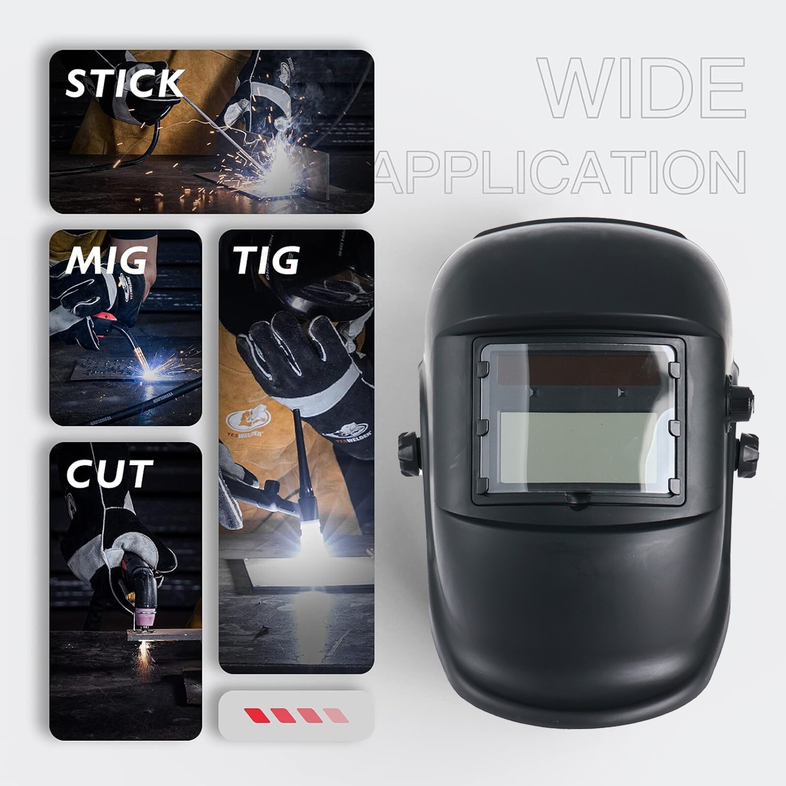 True Color Solar Auto Darkening Welding Helmet, 3.62″ View, Arc Tig Mig 1/25000s