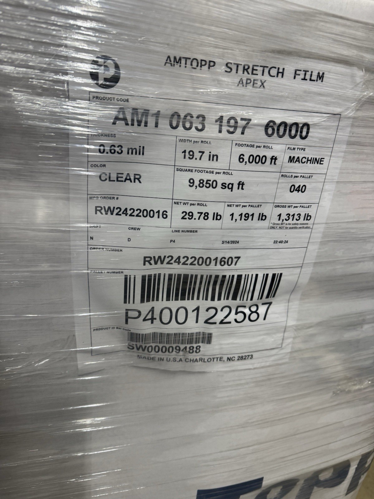 AMTOPP Cast Machine Length Stretch Wrap Pallet Shrink Film Clear