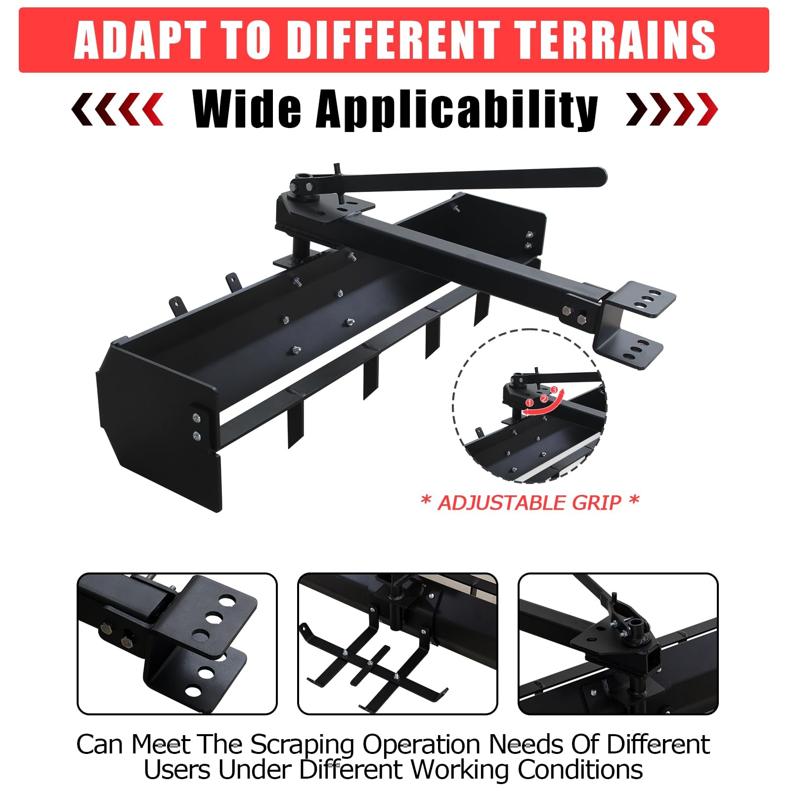 42″ Hitch Tow Behind Box Scraper Fit for ATV UTV Grader, Lawn Tractor Attachment