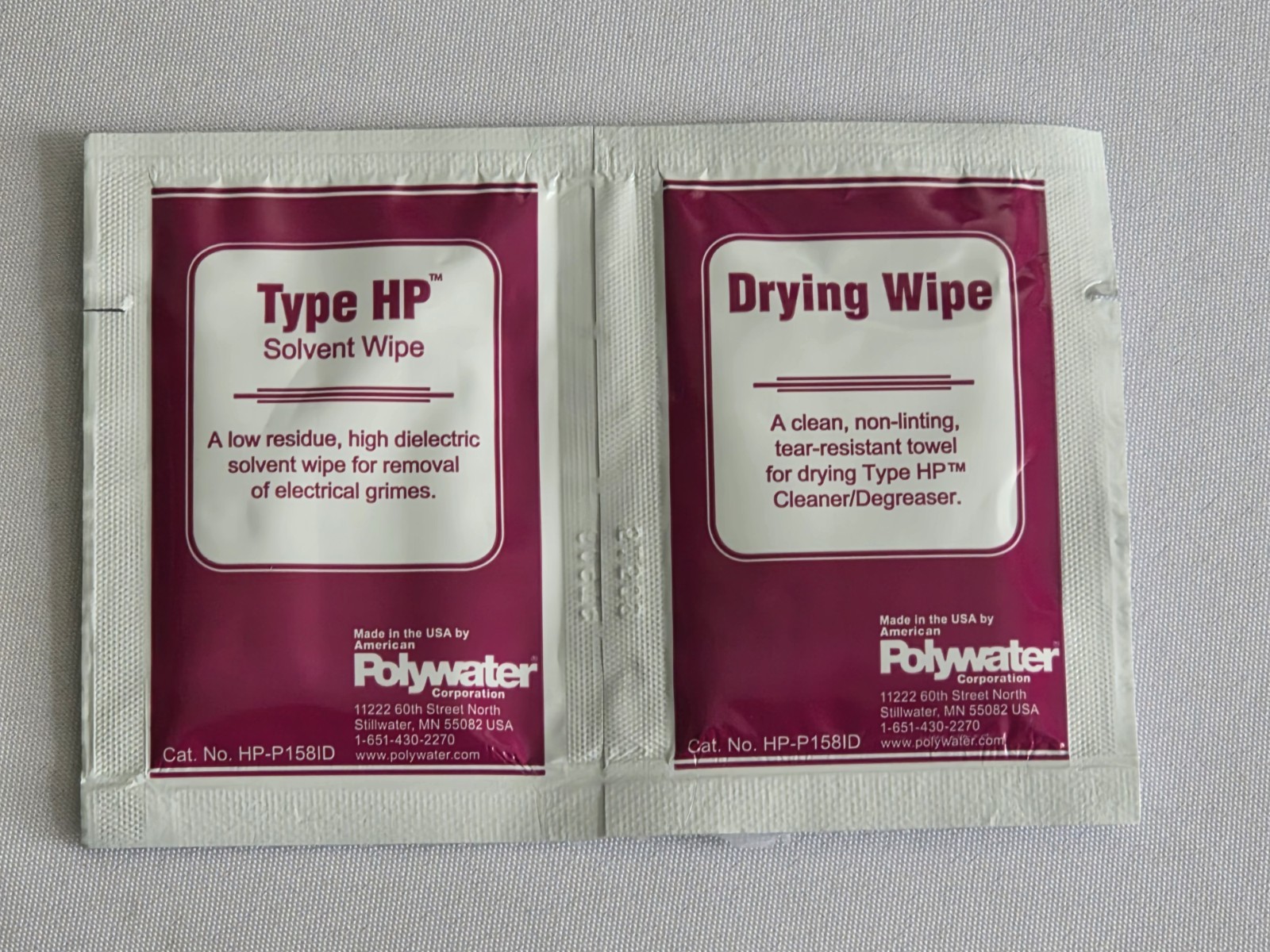 Lot of 100 Tandem Packs Polywater Type HP Cleaner Degreaser Solvent Wipes