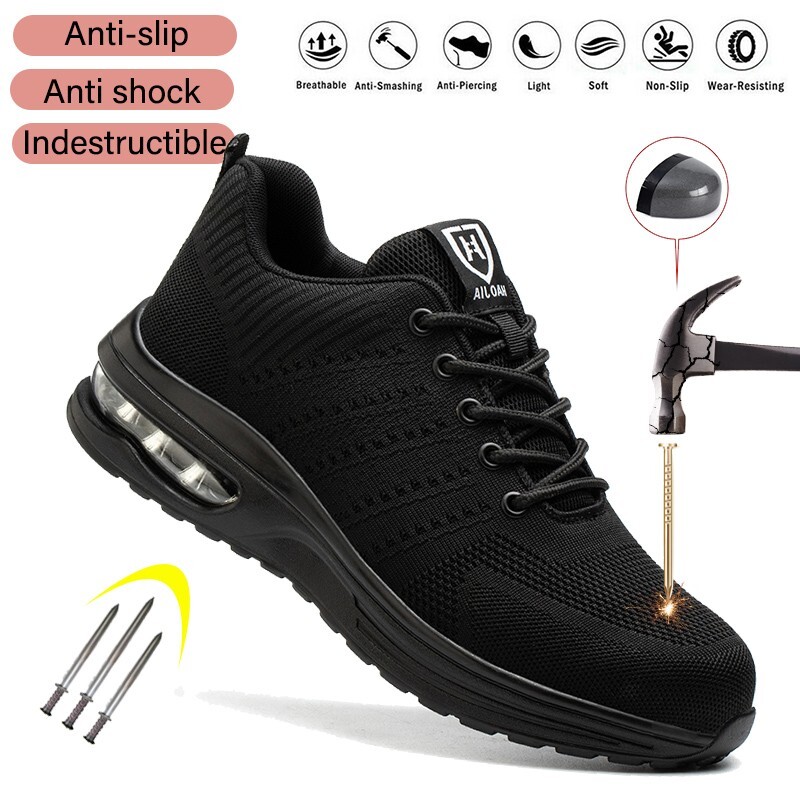 New Men Safety Boots Steel Toe Anti-smash Work Sneakers non-slip Roofing Shoes