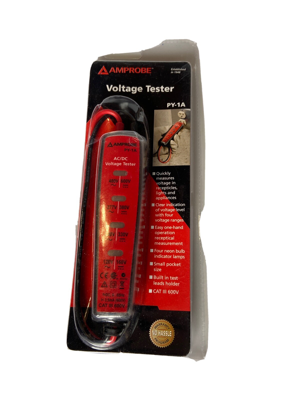 Amprobe PY-1A Pocket Size Univ AC/DC Volt Tester w/ Built-in Test Lead Holder