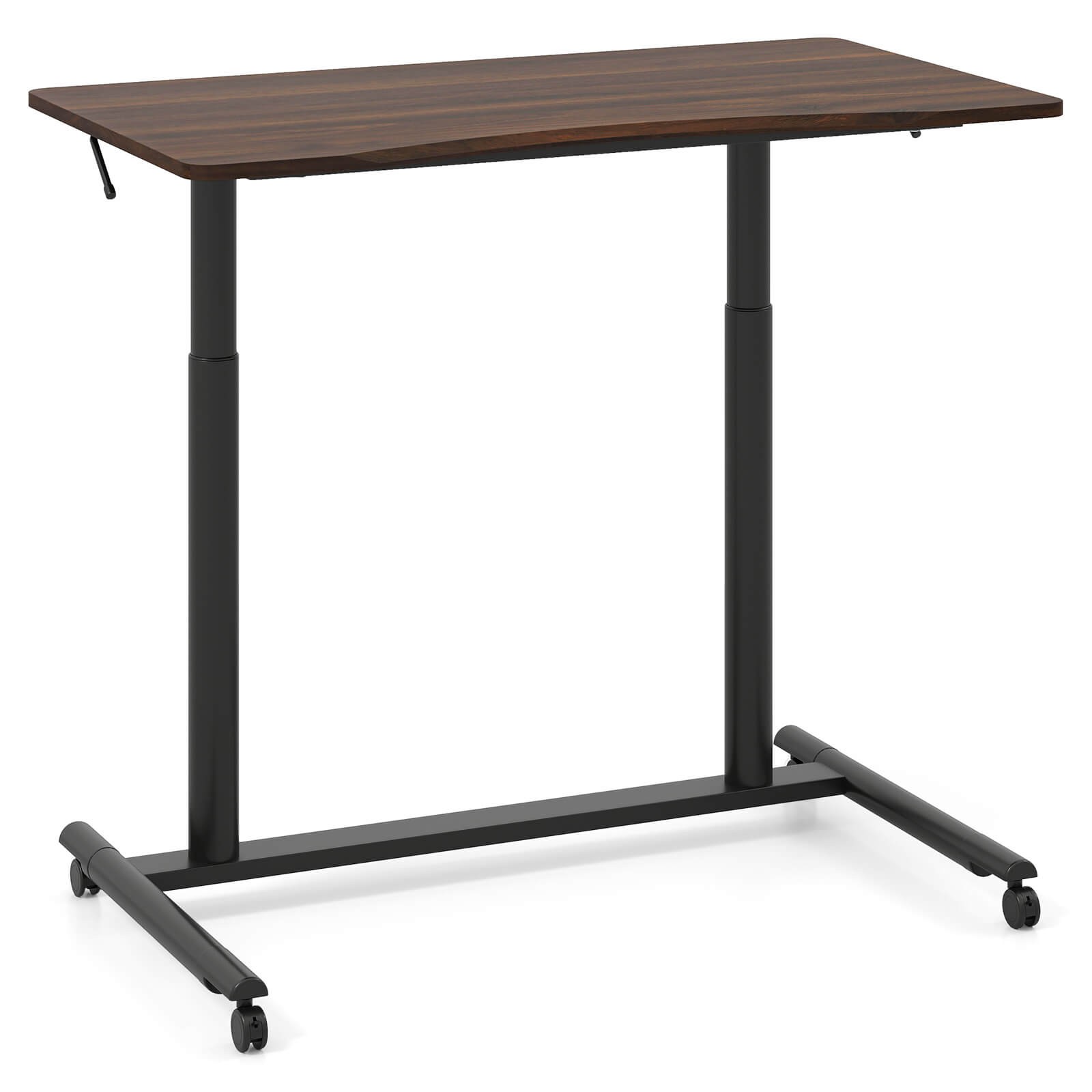 Costway Height Adjustable Computer Desk Sit Stand Rolling Notebook Table Brown