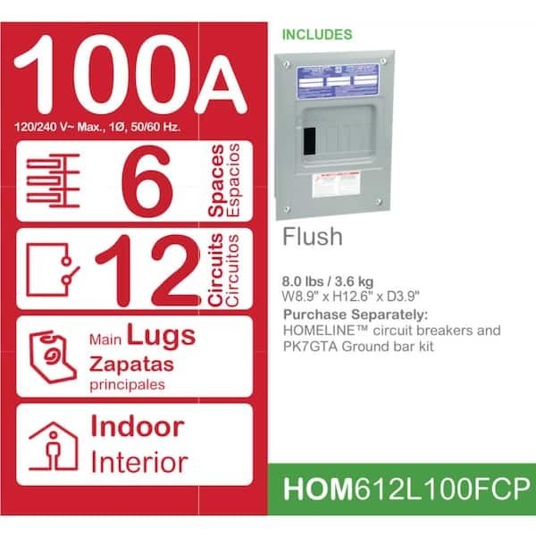 Indoor Main Lug Load Center 100 Amp Electrical Sub-Panel Box 6 Space 12 Circuit