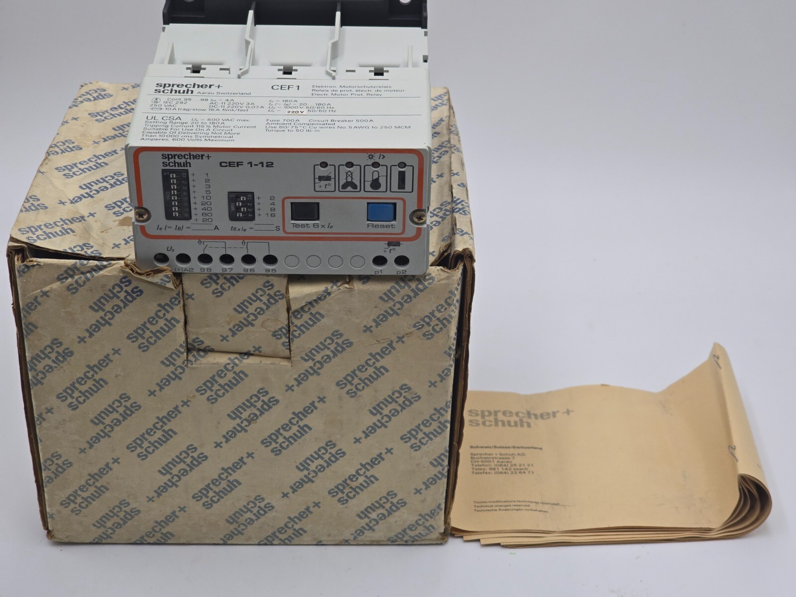 Sprecher + Schuh CEF 1-12 20-180A Electronic Motor Protection Relay 220V