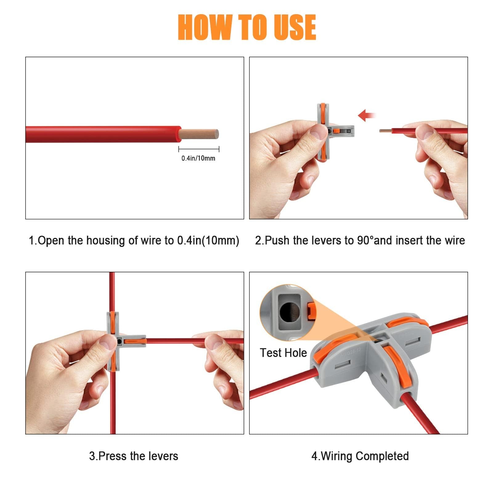 EEEKit 30 PCS Compact Wire Conductor Connector, T Shape Lever Orange, Grey