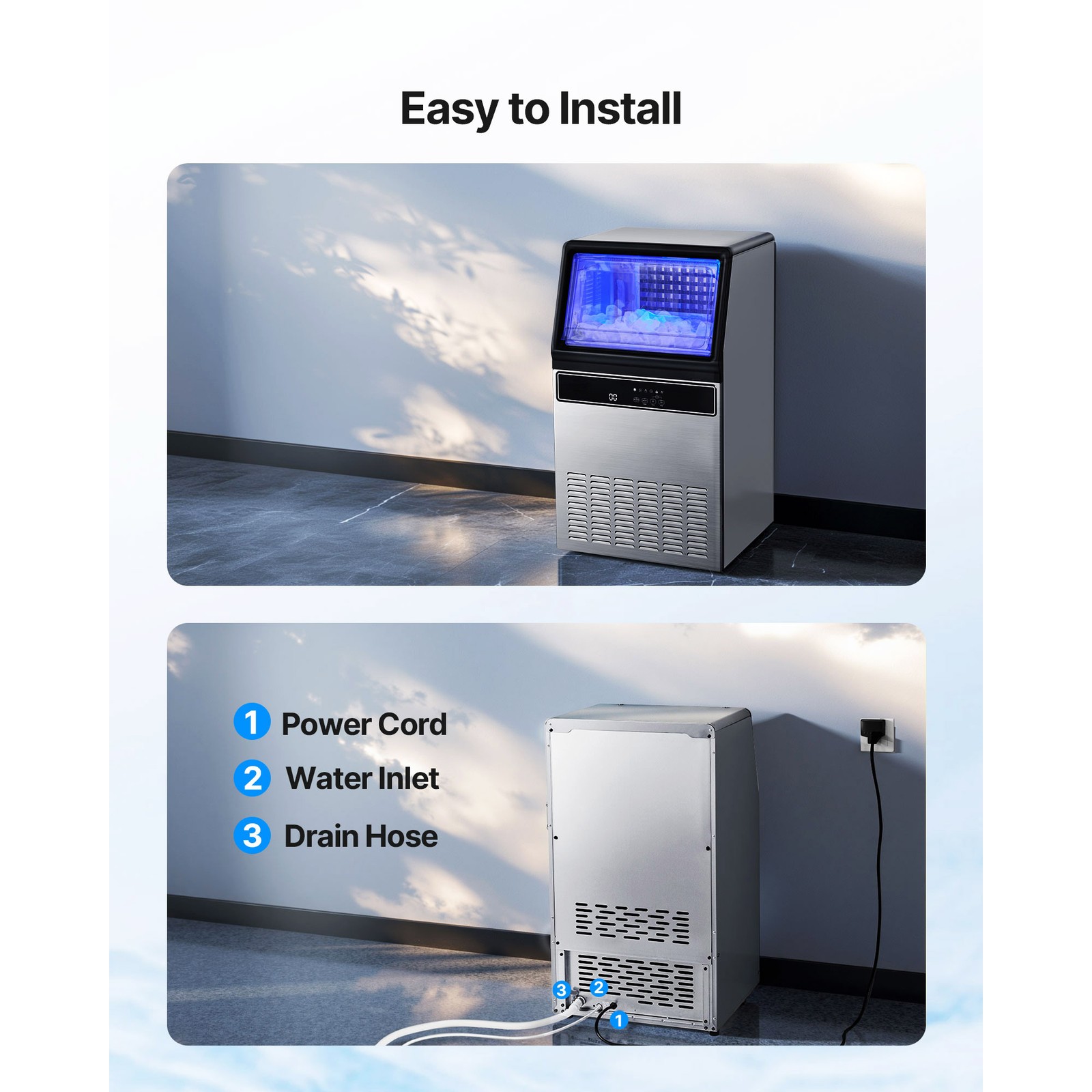Uimoso 80/100/130/160/200/360lbs Commercial Ice Maker Built-in Ice Cube Machine