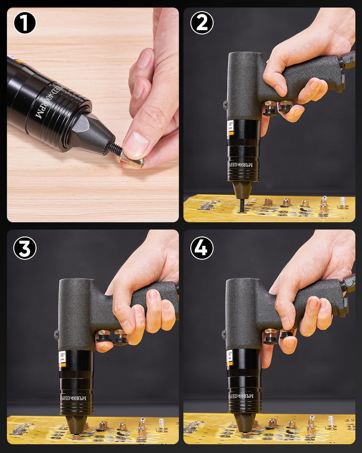 4-in-1 Pneumatic Rivet Nut Gun Set (10-24 & 1/4 & 5/16 & 3/8) Air Nutsert Gun
