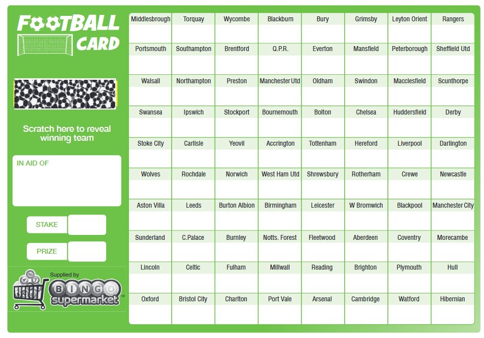 FOOTBALL SCRATCH CARDS 20 30 40 50 and 80 Team Fundraising A5 Card Charity Event