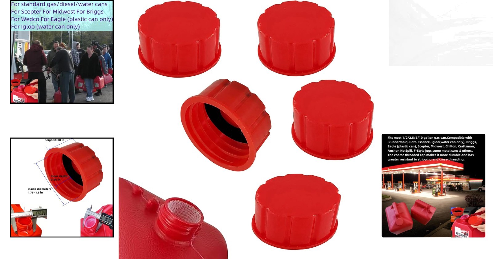 Upgrade Your Fuel System – 5 Pack Gas Can Cap Replacement for 1-5 Gallon Tanks