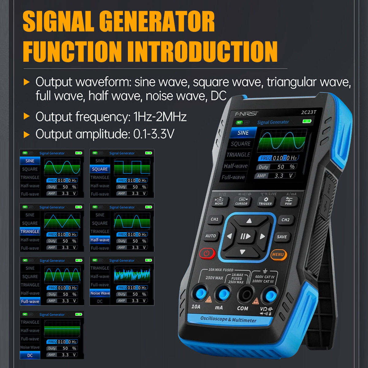 Digital Oscilloscope Multimeter Signal Gen Combo w/320×240 Screen & 6H Save Mode