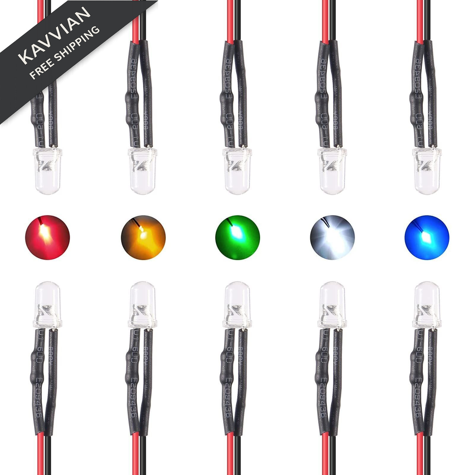 ACEIRMC 30pcs 3mm 12V Pre Wired LED Diodes Light Ultra Bright 7 Colors