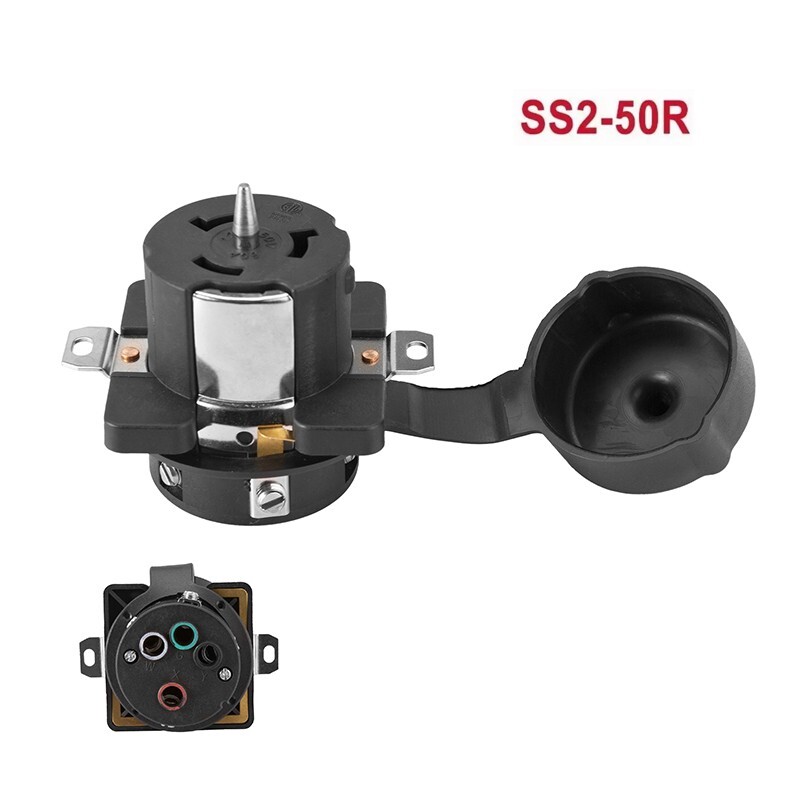 50Amp SS2-50R locking connector with Pin, 50Amp 125/250V Female, Black