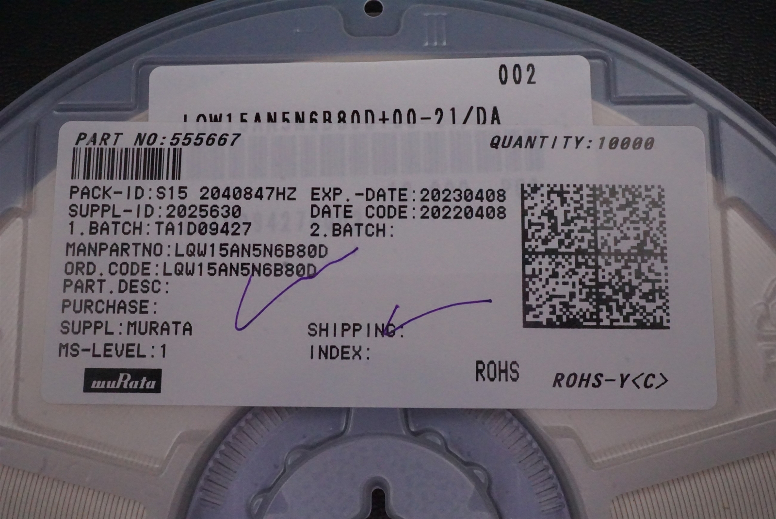 Lot of 25 LQW15AN5N6B80D Murata Wirewound RF Inductor 5.6nH +/-0.1nH 100MHz 0402