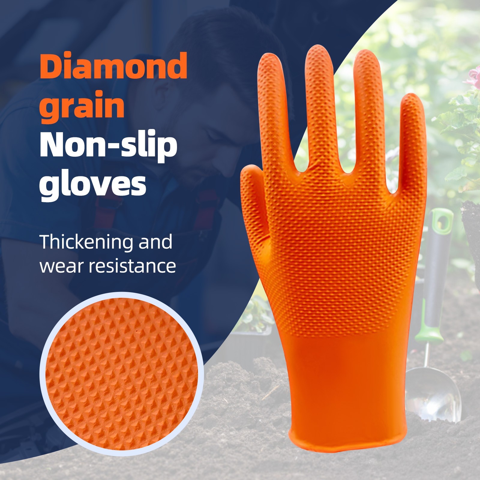 8 Mil Diamond Grip Nitrile Gloves Orange 100pc Raised Diamond Texture Industrial