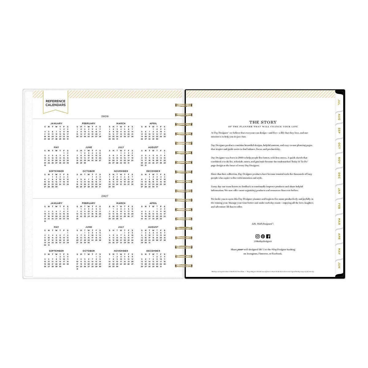 Day Designer 8″x10″2026-2027 Planner Rugby Stripe Black Frosted 27 Daily/Monthly