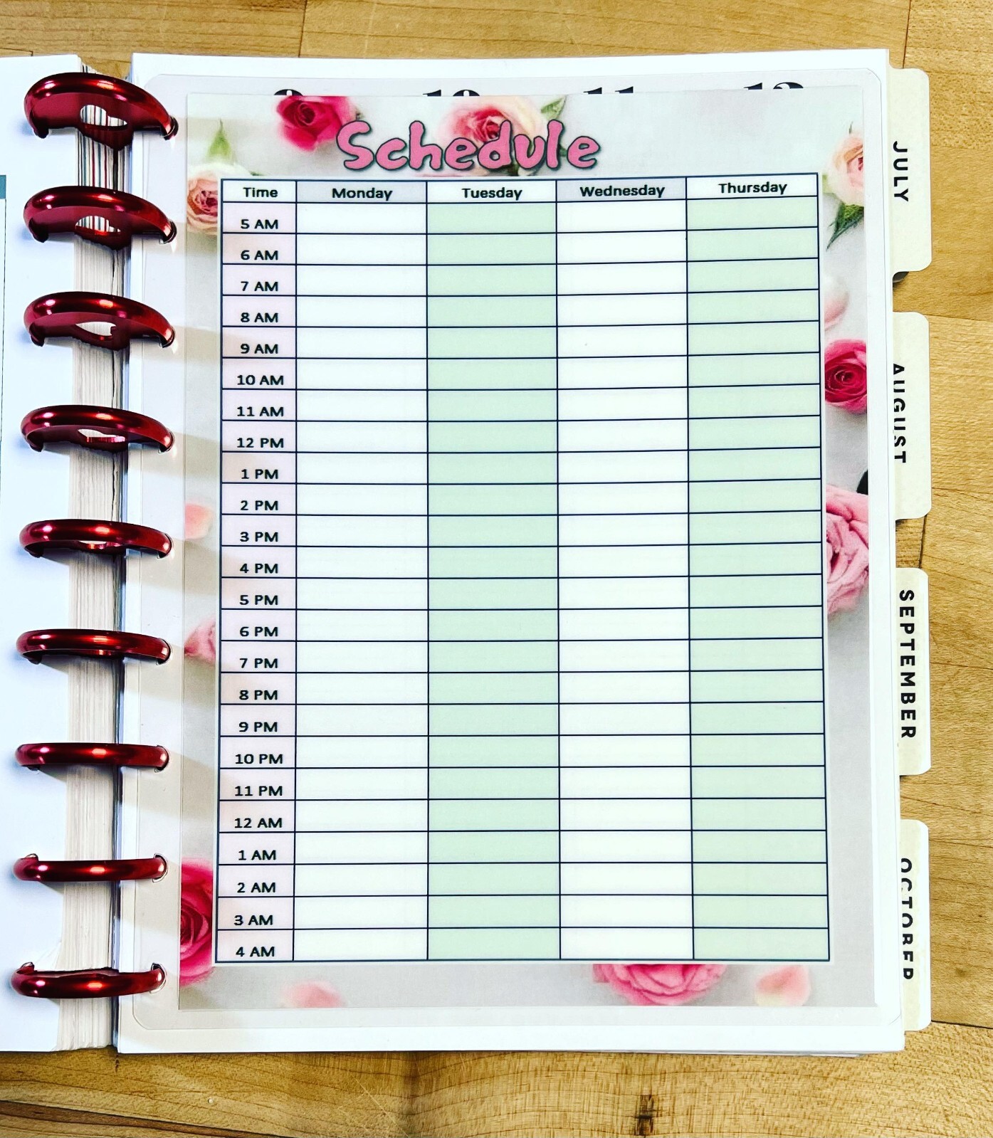 Schedule / Daily / Hourly Dashboard for use with the Happy Planner-