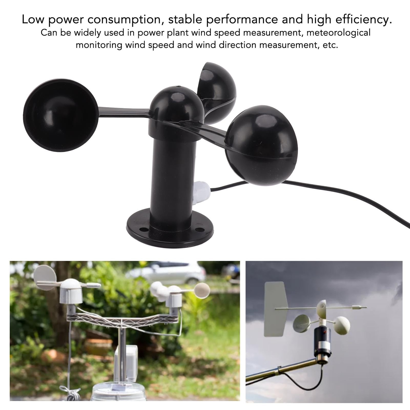 Anemometer 8M Cable 4cm Mounting Hole – 3-Cup Wind Speed Detector for Outdoor…