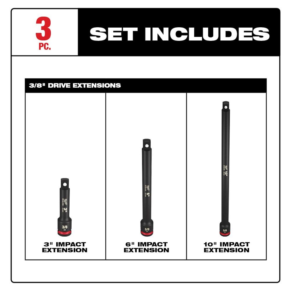 Milwaukee 49-66-6714 3PC SHOCKWAVE Impact Duty 3/8 Drive Extension Set