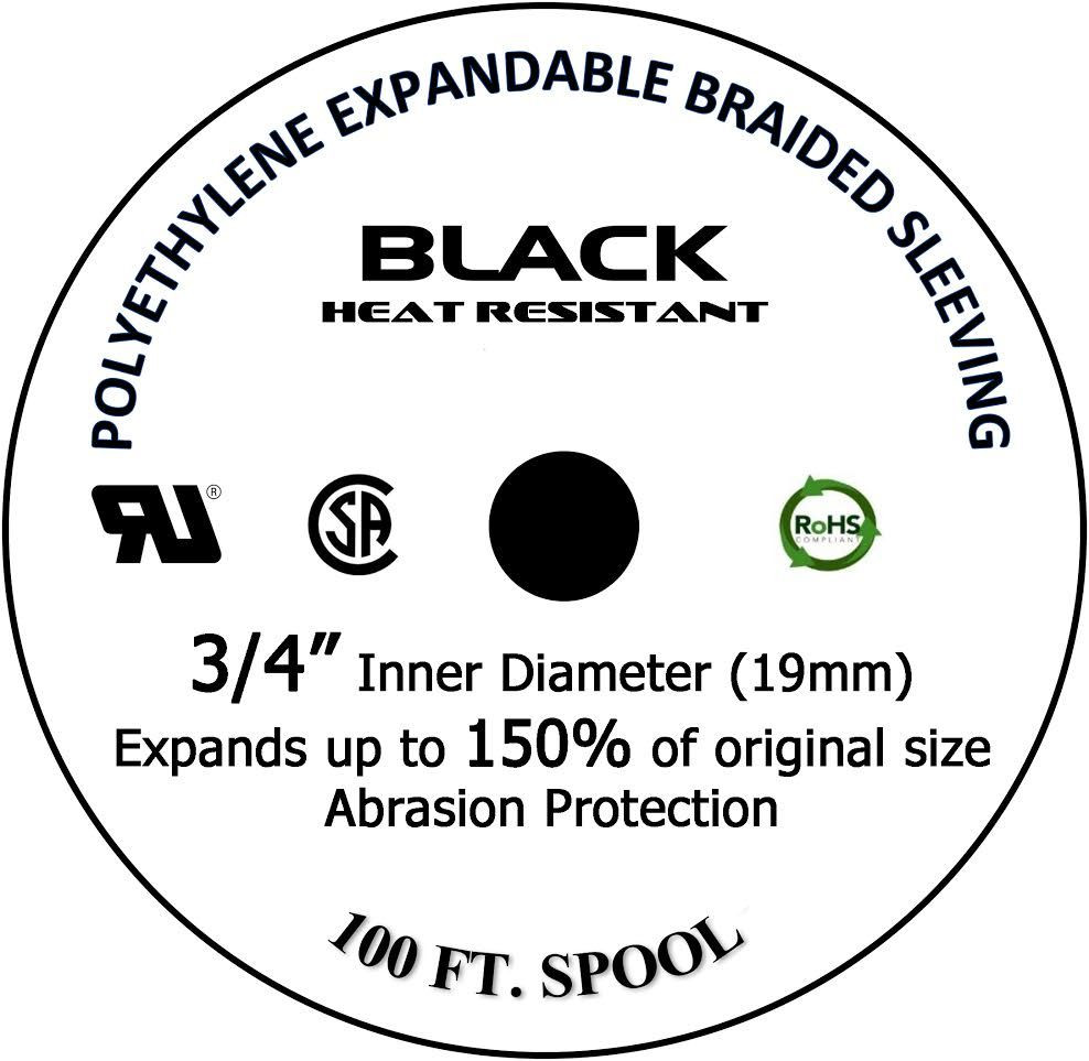 100 FT 3/4″ Black Expandable Wire Cable Sleeving Sheathing Braided Loom Tubing