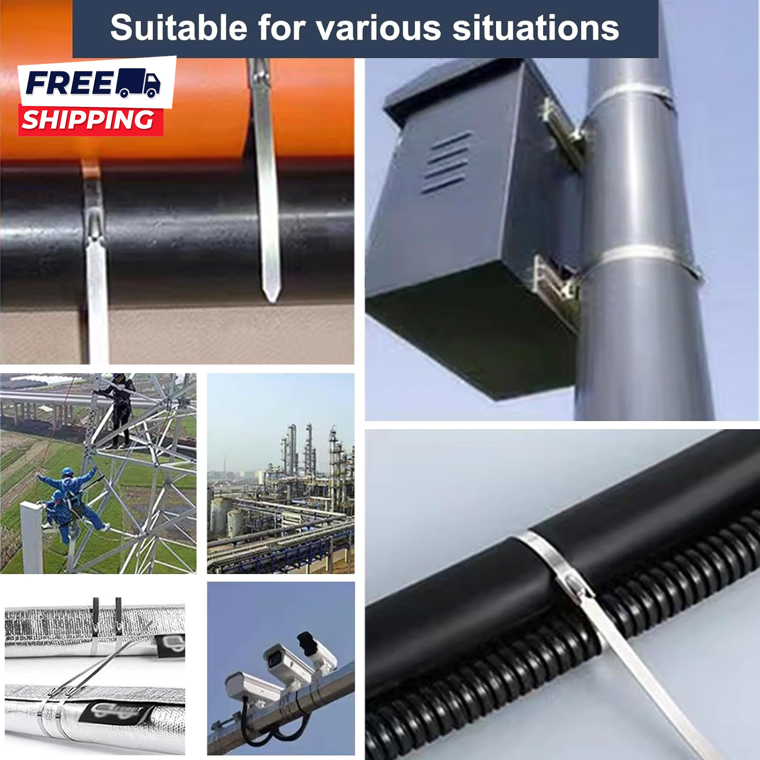 100 Pack Metal Zip Ties 11.8 Inch Heavy Duty 304 Stainless Steel Locking Cable