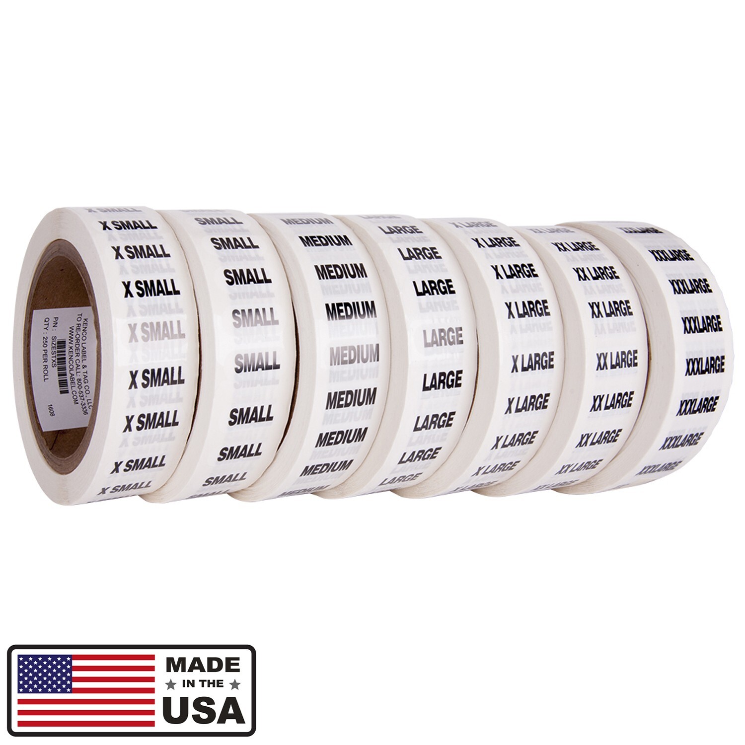 Clear Clothing Size Strips Stickers Labels, 7 Sizes XS-XXXL – 7 Pack (1750 Pcs)