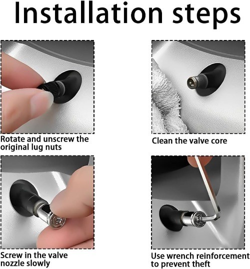 Anti-Theft Zinc Alloy Stem Covers, 4-Piece Set with Rubber Seal, U Color: Gold