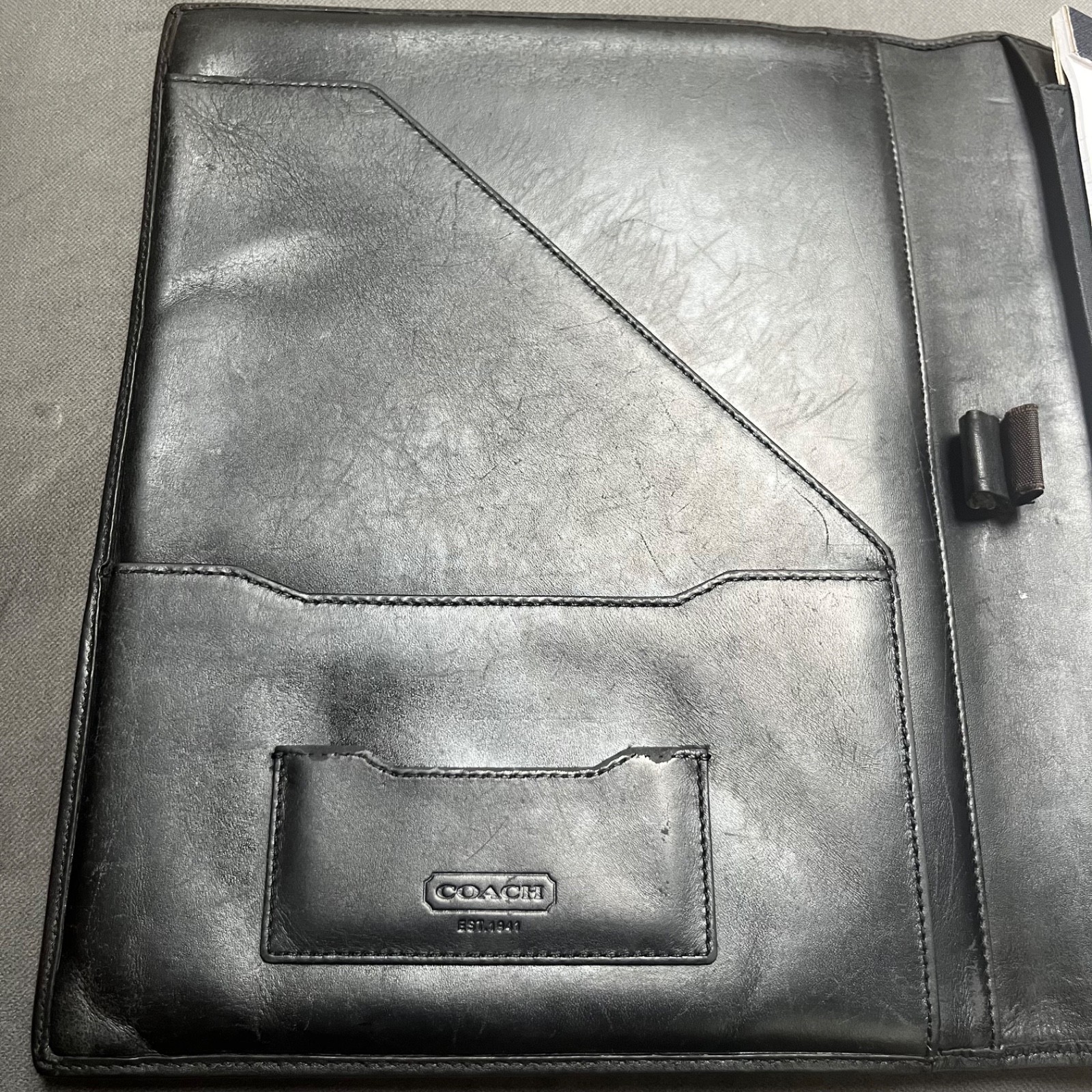 Vintage Coach Portfolio Bi-fold Black Real Leather Unisex 10×12.5 Rare