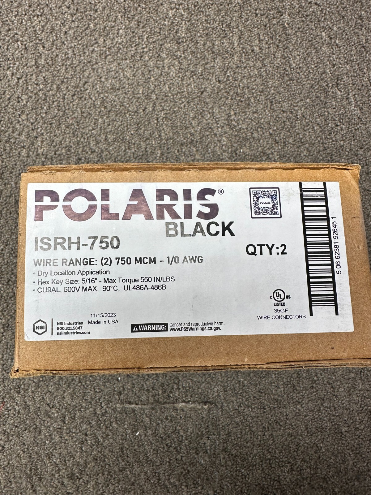 QTY 2 NEW POLARIS ISRH-750 SPLICER/REDUCER IN-L 250 TO 750KCMIL BLACK