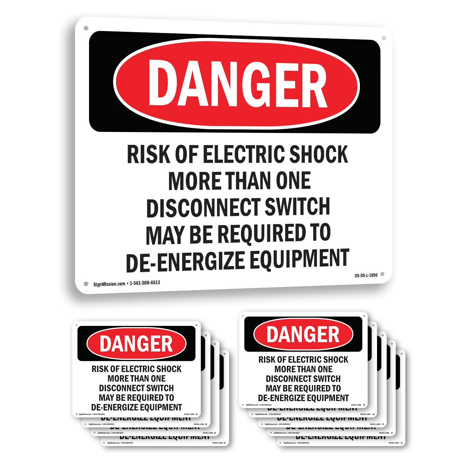 Risk Of Electric Shock More Than One OSHA Danger Sign Or Decal – 5 or 10 Pack