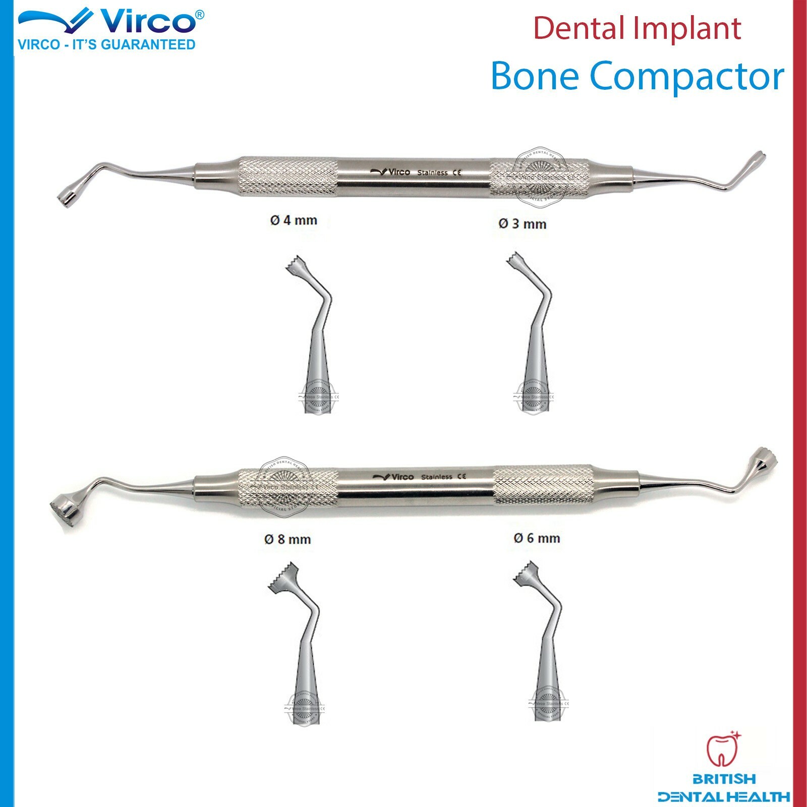 Dental Implant Bone Compactor Packer Bone Plugger 3mm – 4mm and 6mm – 8mm