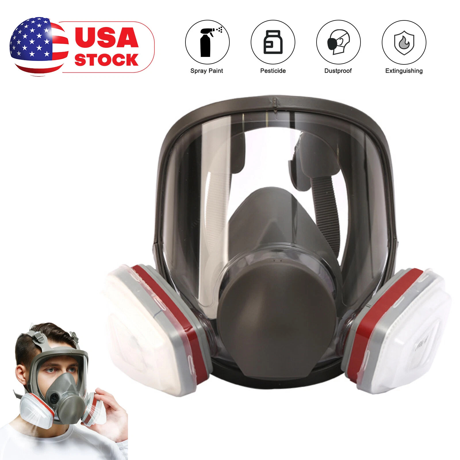 Full Face Gas Mask Painting Spraying Respirator w/Filters for 6800 Facepiece US