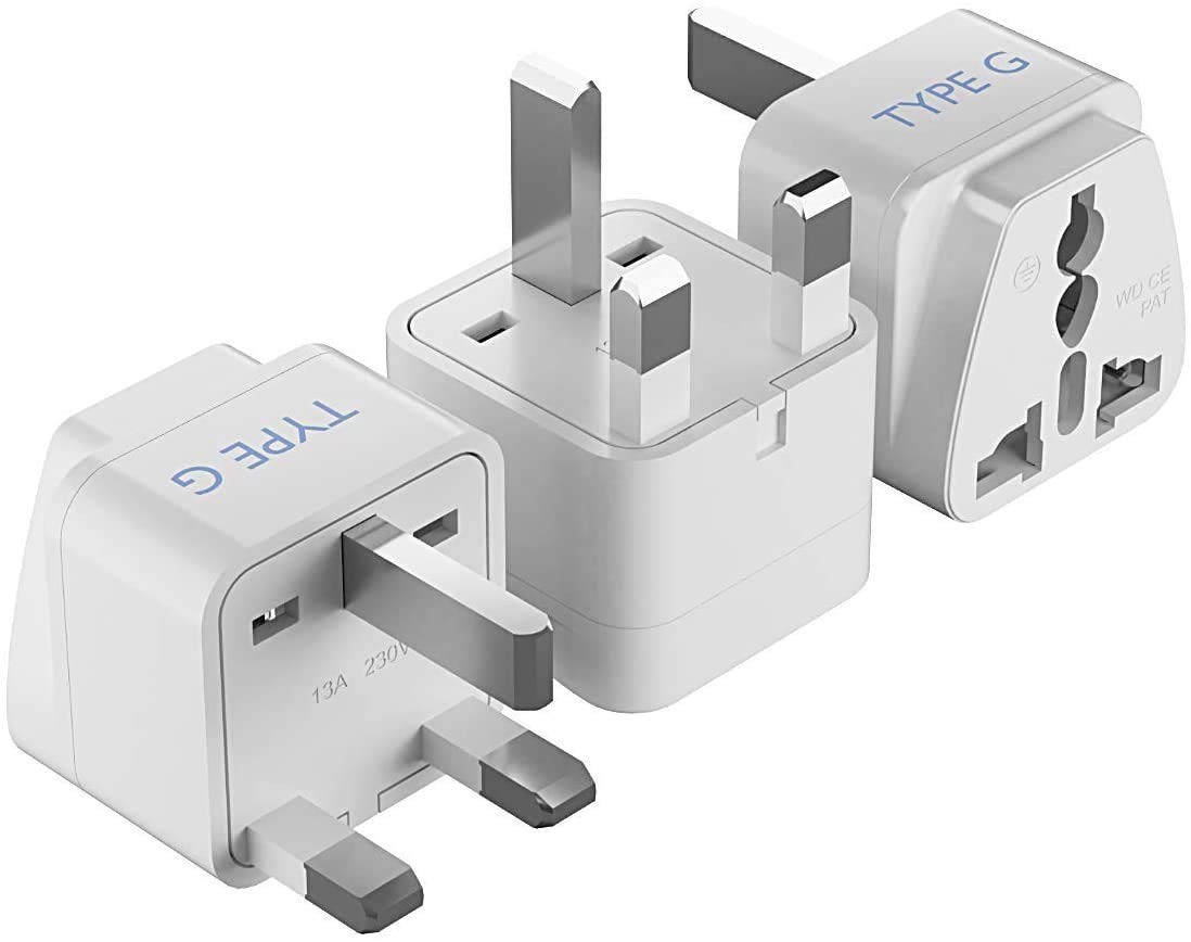 Ceptics UK, Hong Kong, Ireland, UAE Travel Plug Adapter (Type 3 Pack, White