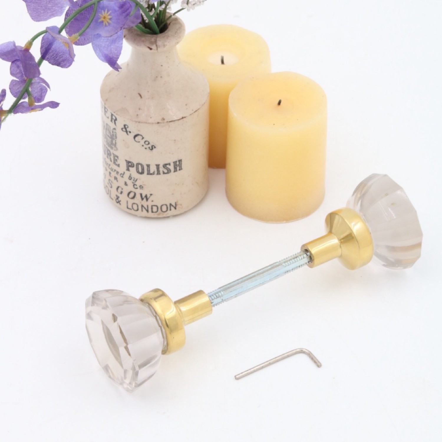 Clear Crystal Glass Door Knobs with Solid Brass Ferrules For Sets – 2 Choices