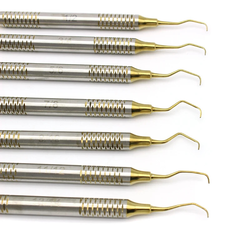 Set Of 7 Gracey Curette Periodontal Hollow Handle Colored Surgical Scaler Dental