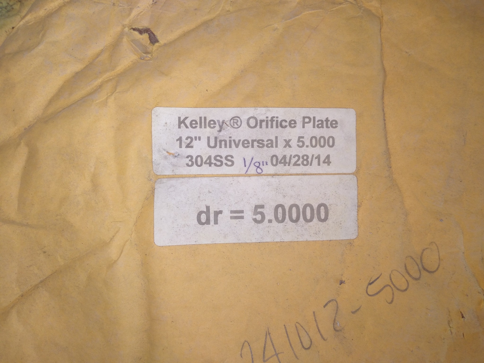 KELLEY ORIFICE PLATE 12″ UNIVERSAL X 5.000 304SS 1/8″