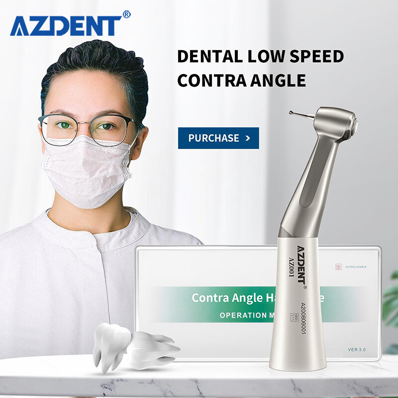 AZDENT Dental 1:1 Direct Drive Low Speed Handpiece Contra Angle Push Button FDA