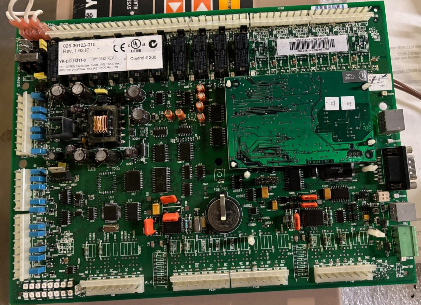 JOHNSON CONTROLS CONTROL BOARD 025-36103-010 YK-DCU1311-0 RY10327 Rev J
