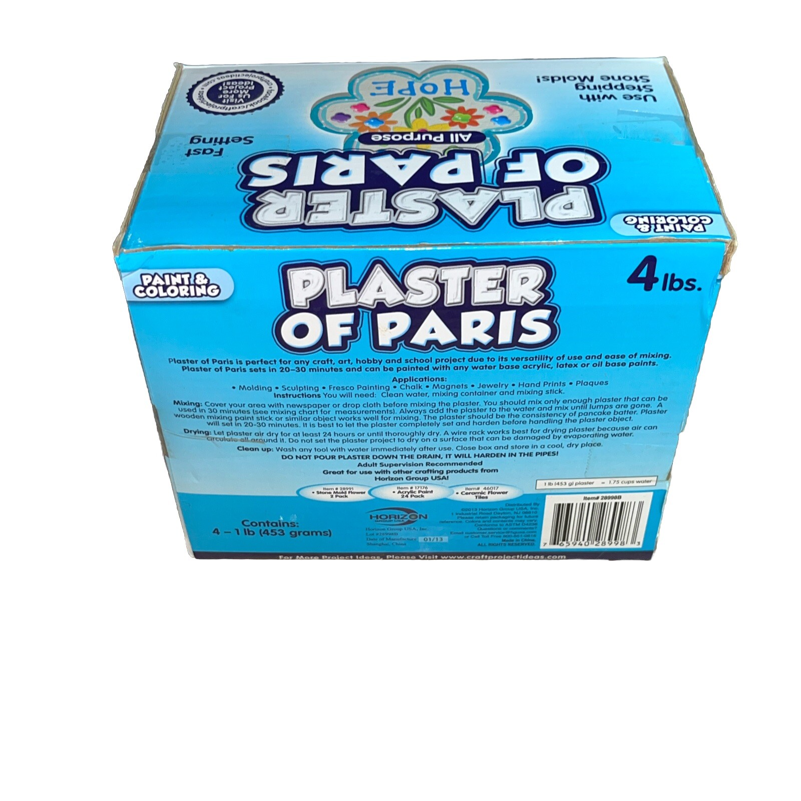 Plaster of Paris, ALL PURPOSE Sets In 20 To 30 Minutes – 4 Lbs Paint & Color