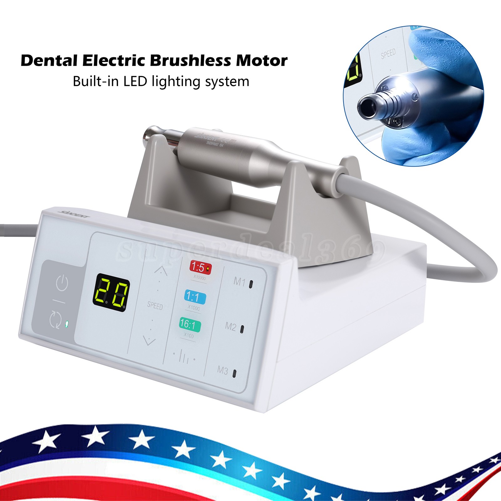 Dental Electric Handpiece Motor System LED Brushless Built-in 1:1 1:5 16:1 Modes
