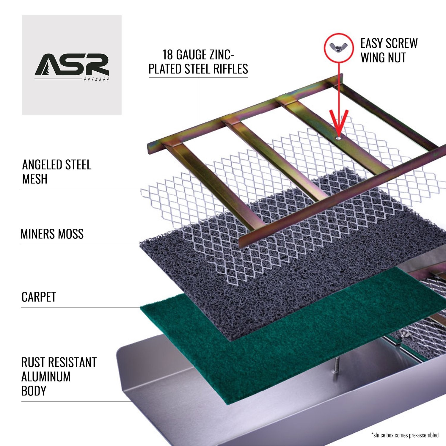 ASR Outdoor 27″ Compact Aluminum Sluice Box with Flared Mouth Gold Prospecting