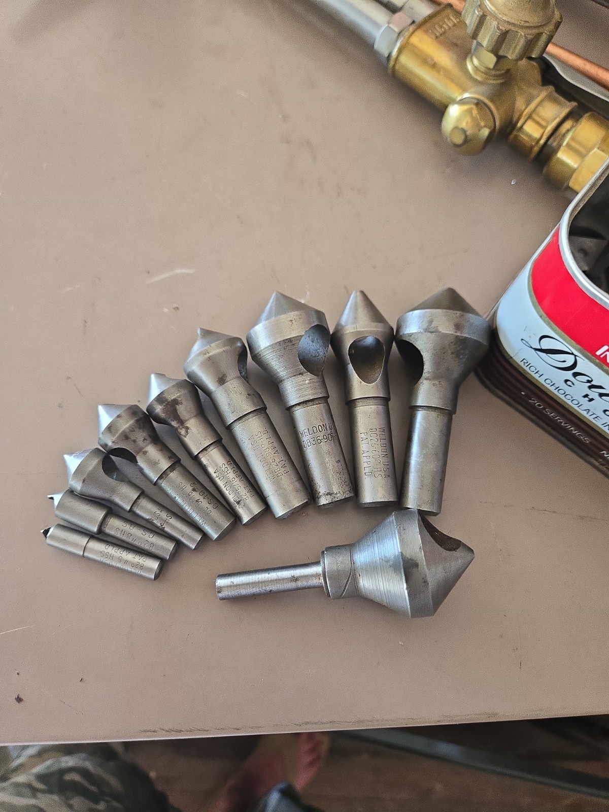 10PC LOT WELDON 60 82 90 DEGREE HSS COUNTERSINK DEBURRING TOOLS