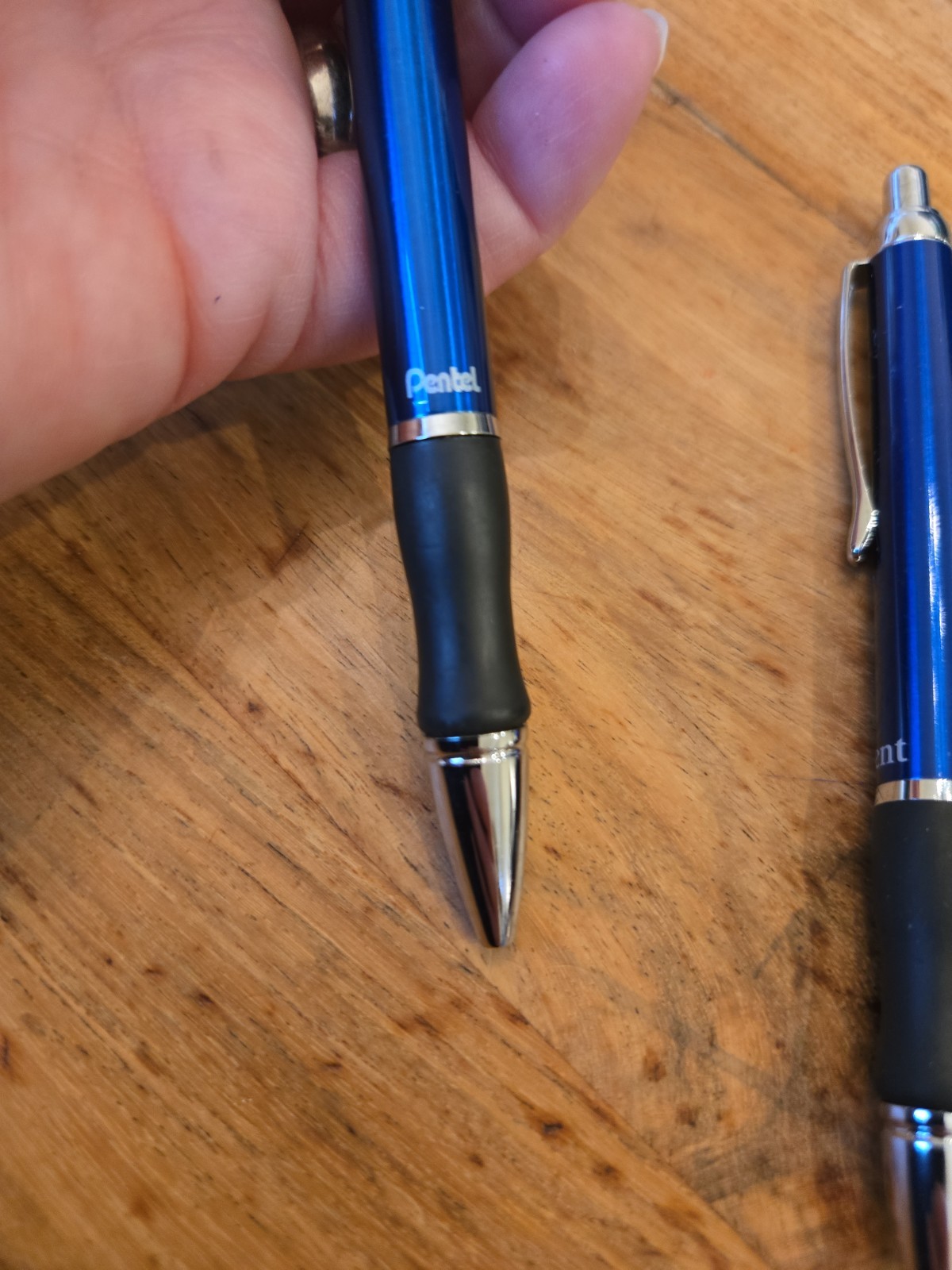 Vintage Pentel Client Retractable Ballpoint Pens Medium Line Blue Body Ink Metal