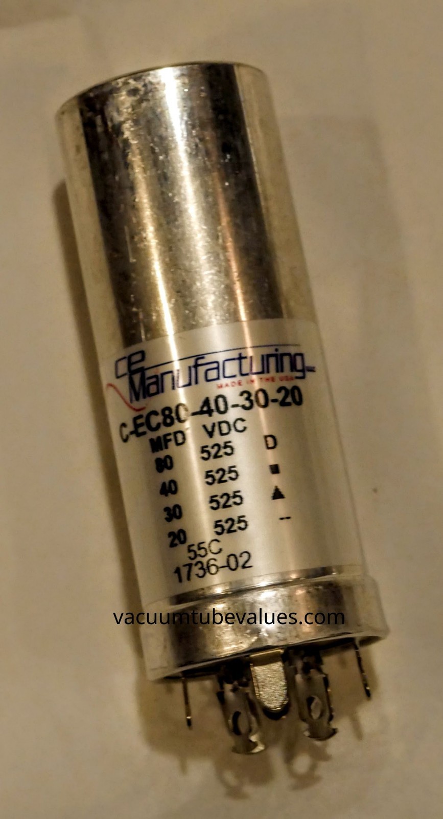 Capacitor CE MFG CAN ELECTROLYTIC MALLORY 525V, 80/40/30/20µF USA MFD