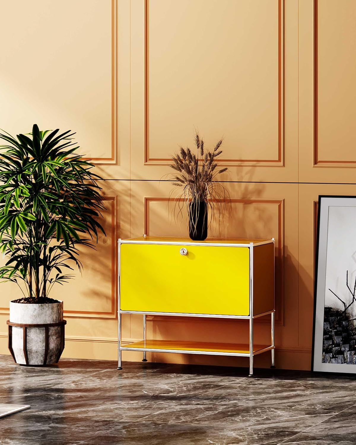 Modern Metal Sidetable with Flap Door – Stylish Storage for Any Room