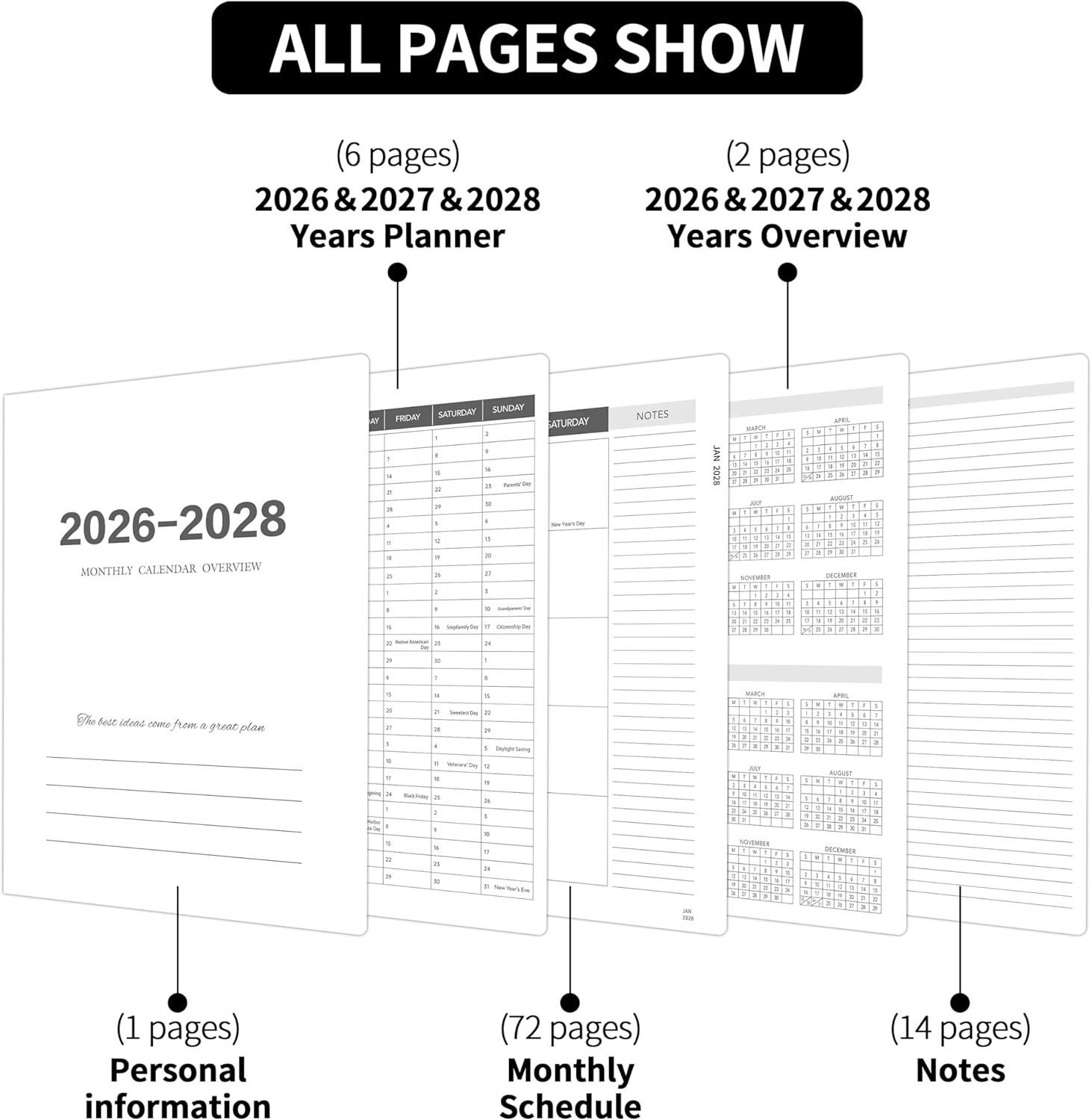 Monthly Planner 2026-2028, 2026 Calendar 36 Months Planner, Jan. 2026 – Dec