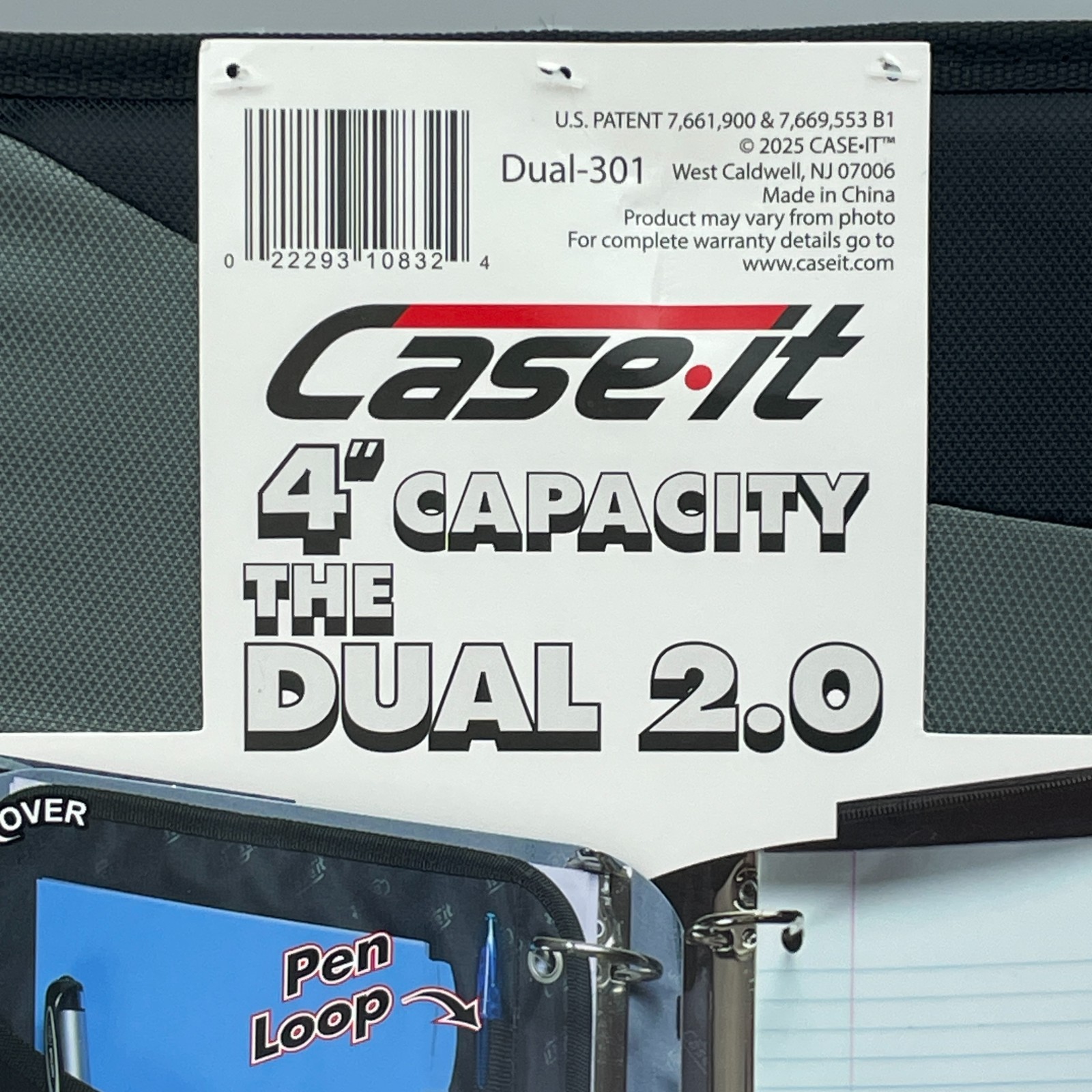 CASE IT Dual 2.0 4in Zipper Binder Black Gray Dual Ring Organizer NEW