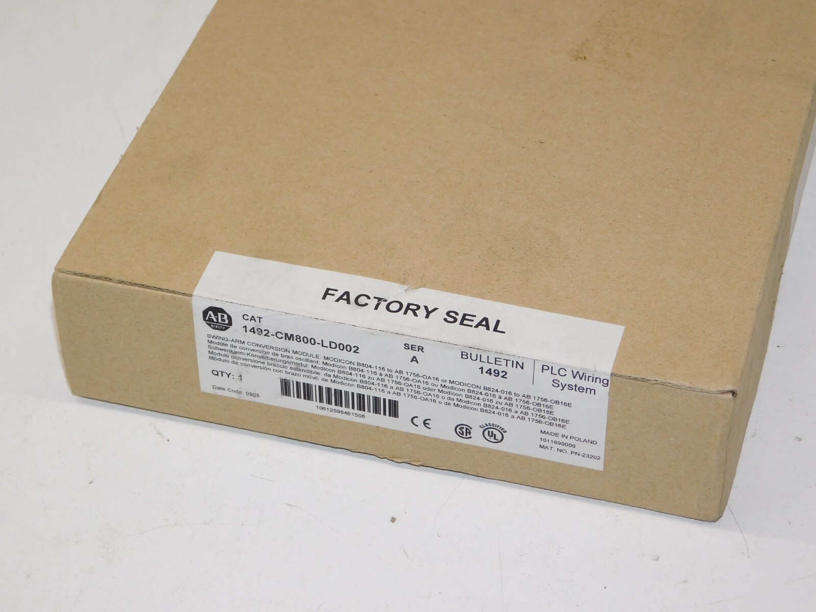 New Allen Bradley 1492-CM800-LD002 Ser A Swing Arm Conversion Module AB Modicon